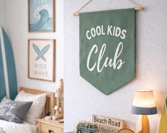 COOL KIDS CLUB Wall Flag, Kids Room Wall Pennant, Kids Room Decor,  Sage Green Kids Wall Decor, Kids Wall Banner, Nursery decor