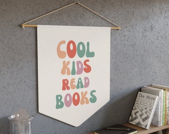 COOL KIDS READ Books Wall Flag, Kids Room Wall Pennant, Kids Wall Decor, Kids Room Decor, Kids Wall Flag, Kids Wall Banner, Playroom decor
