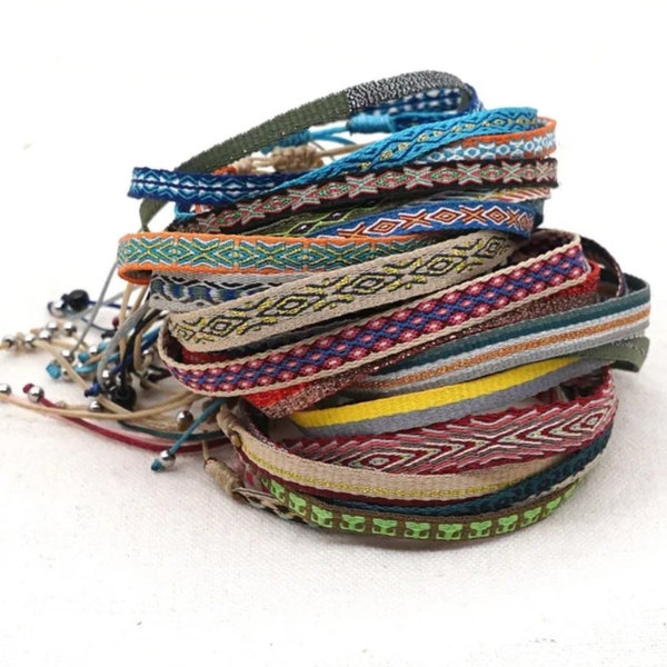 Trio Set de 3 BOHO Mix & Match Pulsera unisex Regalo Festival Verano Ajustable Tejido a mano Boho Amistad Pulseras Mujeres Hombres