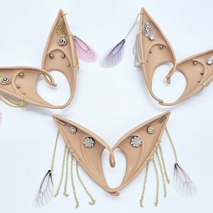 Butterfly Wing Pierced Elf Ears Cosplay Fairy LARP Ear Cuffs Fantasy Earring Soft Rubber Roleplay Jewelry BEIGE