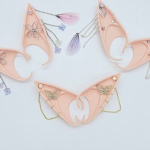 Butterfly Wing Pierced Elf Ears Cosplay Fairy LARP Ear Cuffs Fantasy Earring Soft Rubber Roleplay Jewelry PALE