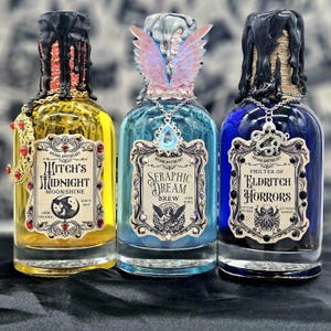 Moonshine Seraphic Dream Eldritch Horror Color Changing Glass Bottle Witch Halloween Decor Magic Fantasy Alchemy Apothecary Potion