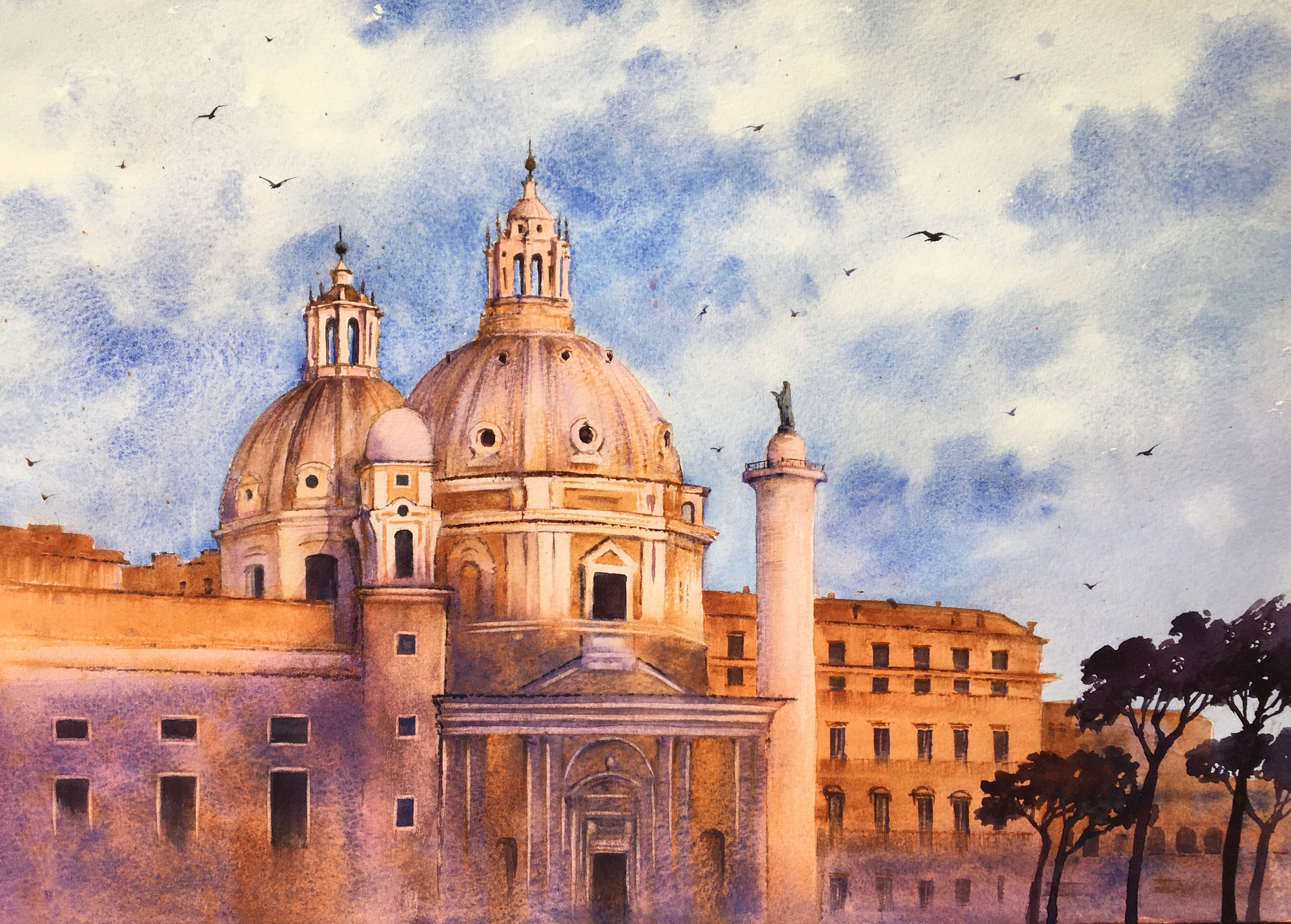 Rome. Original watercolor painting. Etsy