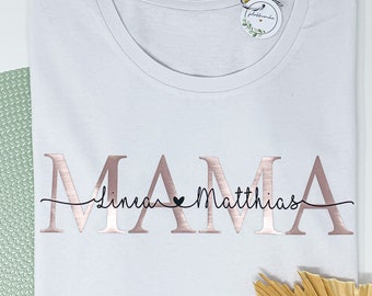 MAMA-Shirt personalisiert, Damen T-Shirt weiß, Mama mit Kindernamen