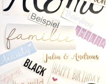 Personalisierte Aufkleber, Schriftzüge, Vinylfolie, Beschriftungen, Sticker, Etiketten, Wunschtext, Namensschild, Hochzeit, Nummern