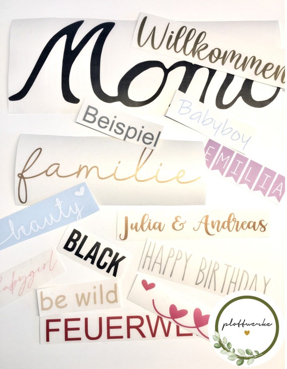 Personalisierte Aufkleber, Schriftzüge, Vinylfolie, Beschriftungen,  Sticker, Etiketten, Wunschtext, Namensschild, Hochzeit, Nummern - .de