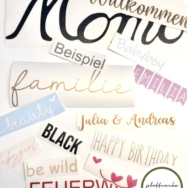 Personalisierte Aufkleber, Schriftzüge, Vinylfolie, Beschriftungen, Sticker, Etiketten, Wunschtext, Namensschild, Hochzeit, Nummern