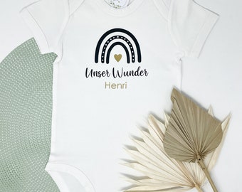 Personalized short-sleeved baby bodysuit, rainbow Our miracle
