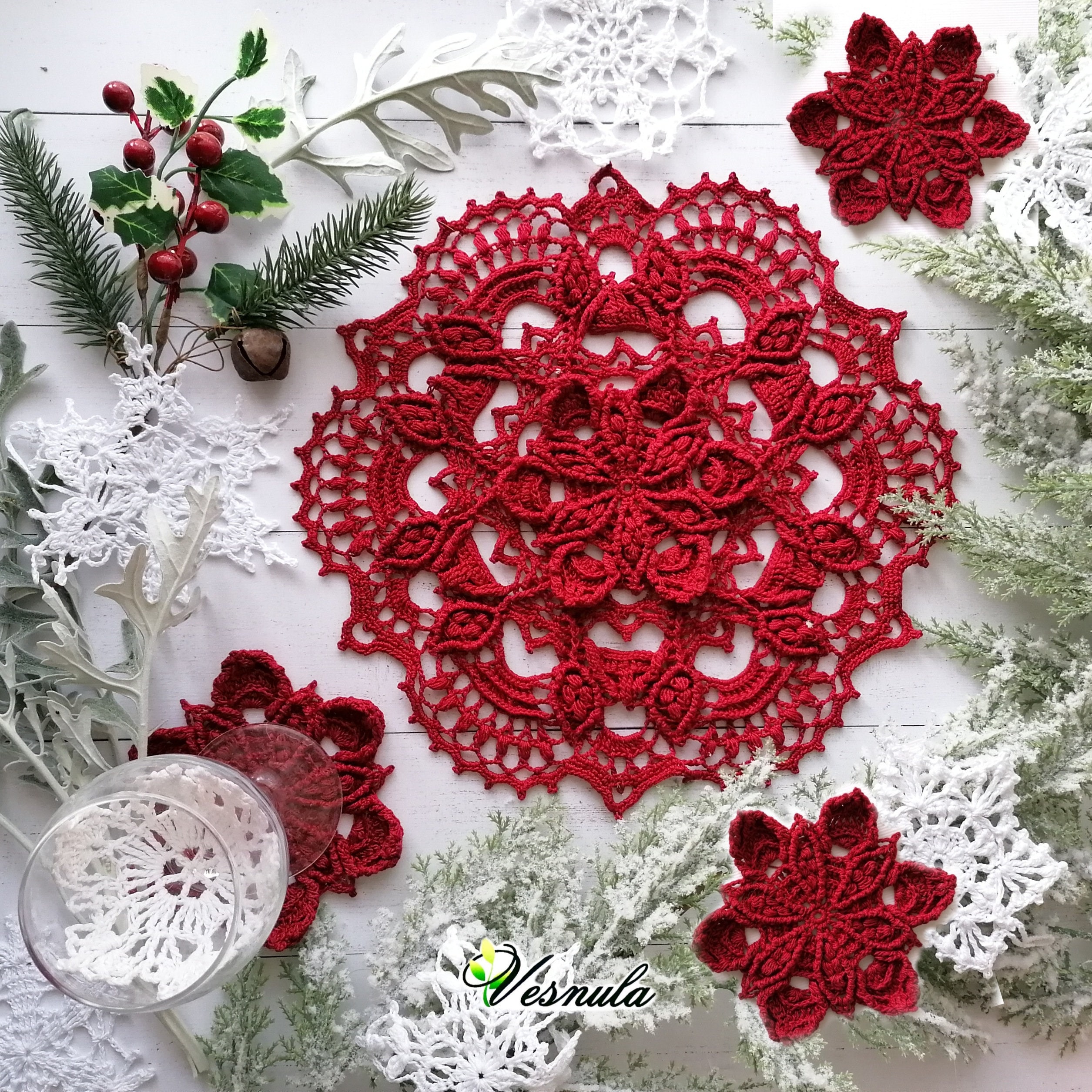 Pattern for crochet doily Poinsettia Instant download Etsy