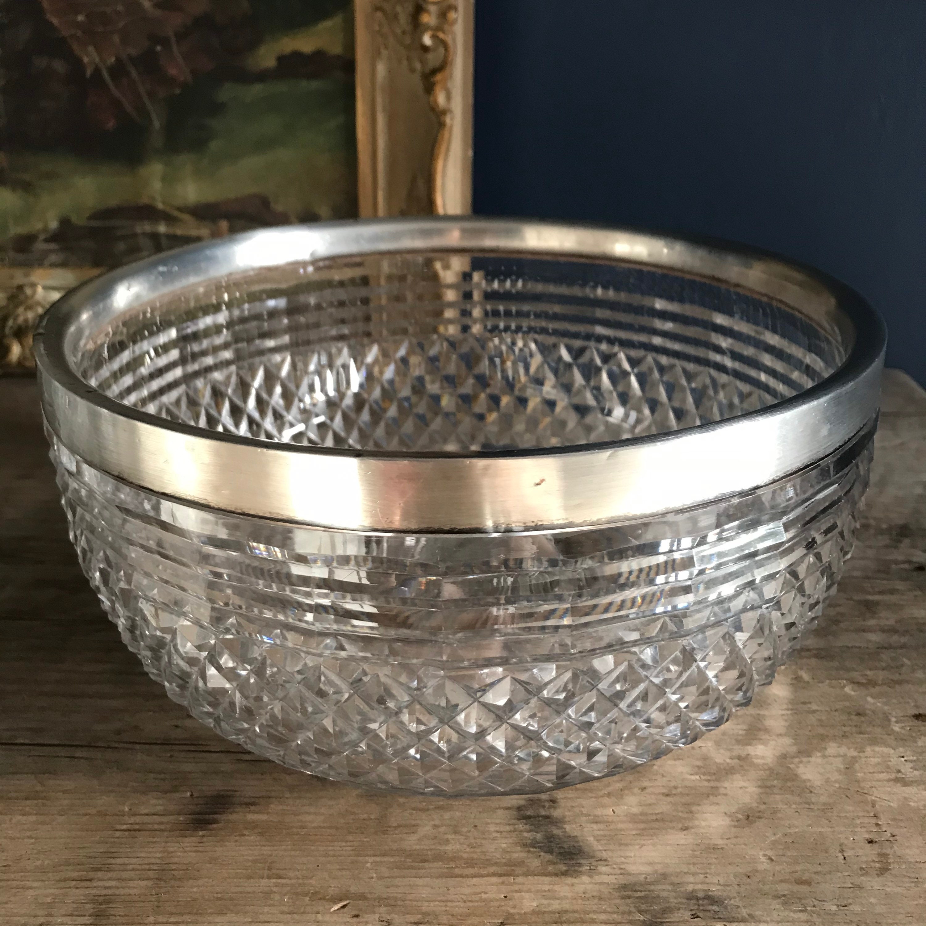 Antique cut glass serving bowl with silver rim 9 bowl Etsy