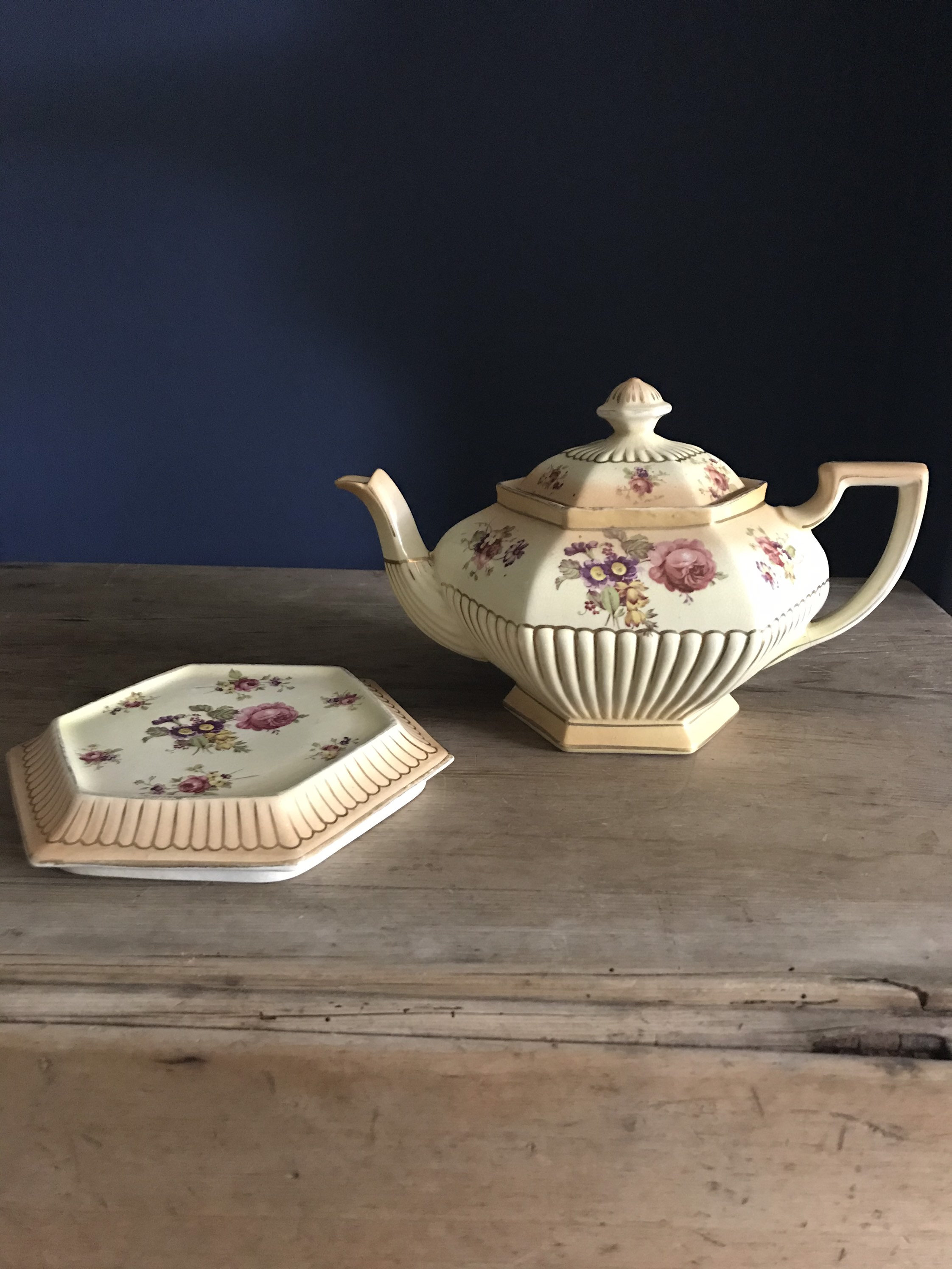 Vintage teapot and matching stand floral Johnson Burslem Etsy
