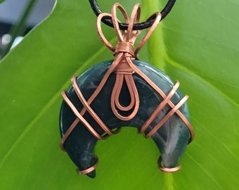 ocean Jasper, moon pendent, crystal jewelry, weeping moon, necklace, moon, custom, handmade, throat , heart and solar plexus chakras