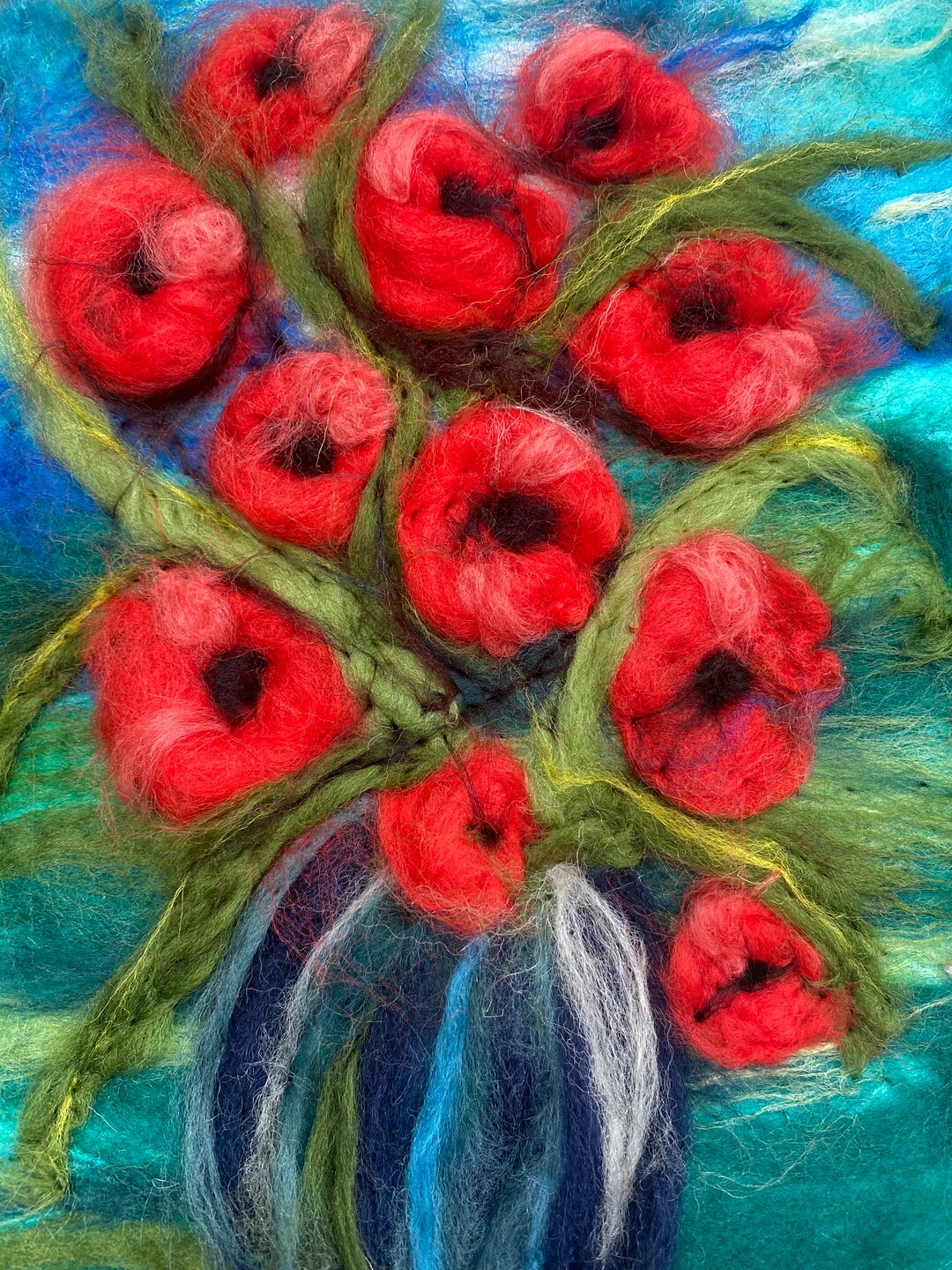 Poppies in a Vase. Needle Felted Wool Art Original Gift. Wall Etsy