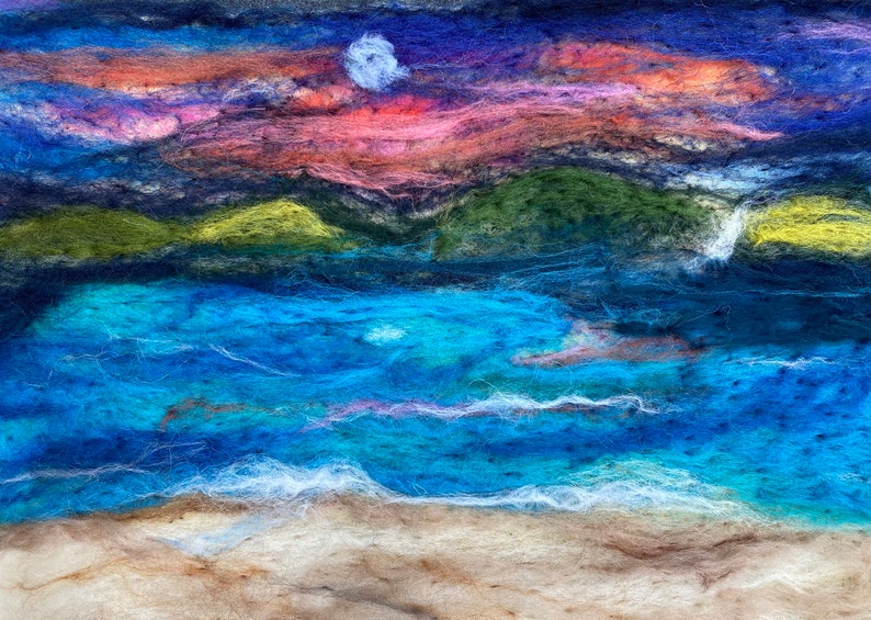 Seascape Sunset Felt Art. Needle felted art. 20x30cm Evening | Etsy