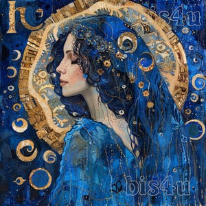 Arte mural con impresión digital del signo Virgo, decoración astrológica, póster imprimible del signo Virgo, arte del horóscopo, mapa estelar personalizado, decoración de pared azul