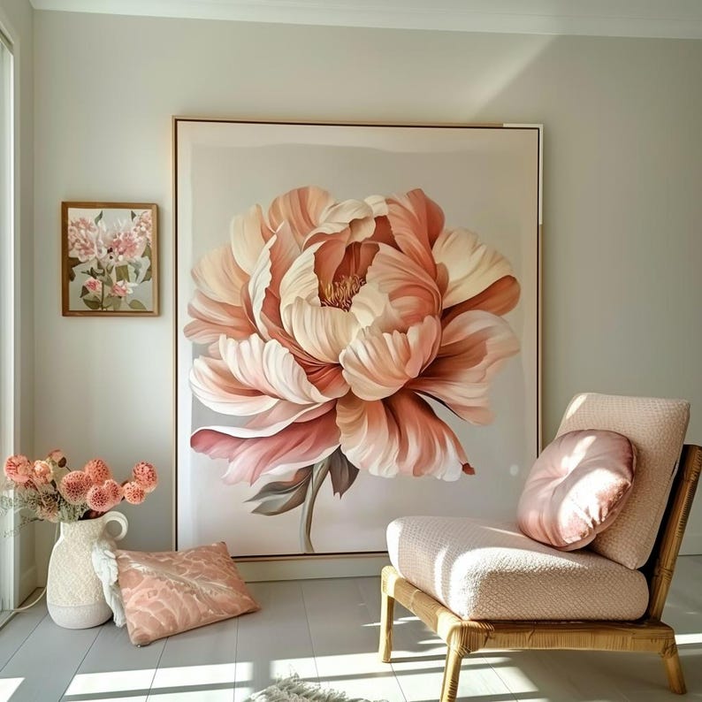 Outline Drawing Printable Coloring Page + Wall Art Pink Peony Oil ...