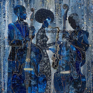 ブルースミュージシャンのデジタルアート、ベネチアの絵画プリント、スムーズジャズの壁アート、音楽の装飾、ユニークなギフト、ベネチアンスタイル