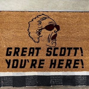 Back to the future, doc, emmet brown, Bttf, Marty mcfly, funny, doormat, gift, birthday, housewarming, great Scott, youre here, welcome mat,