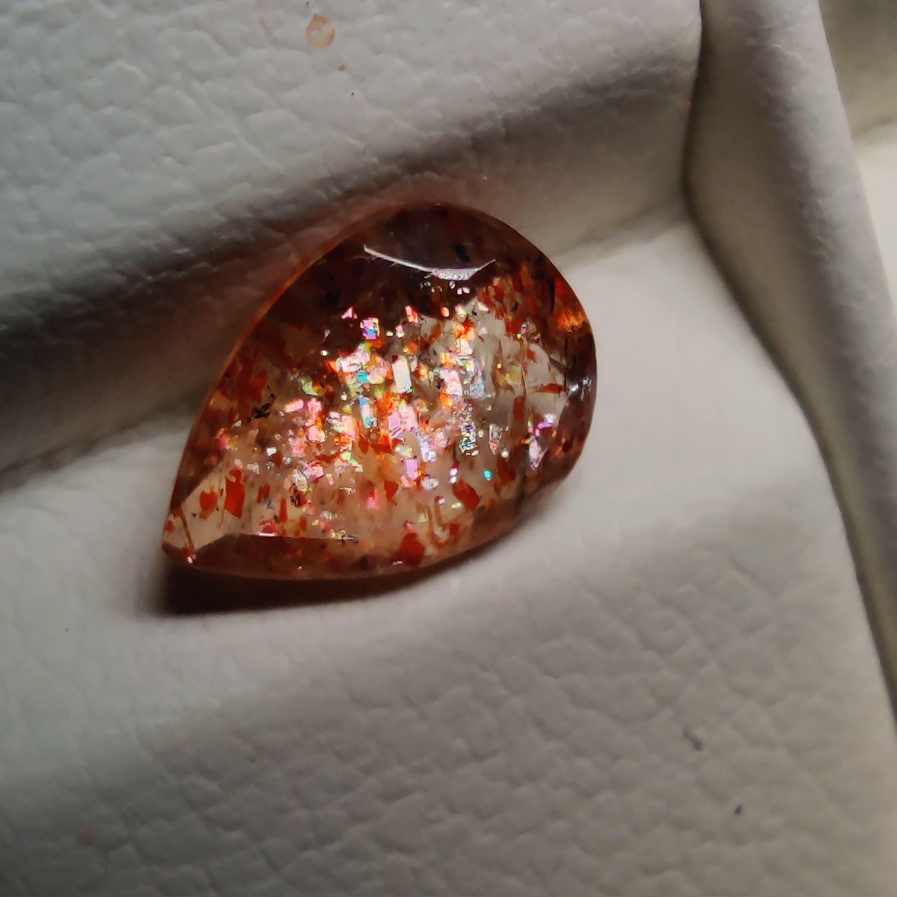 Natural rainbow confetti sunstone Pear shape faceted