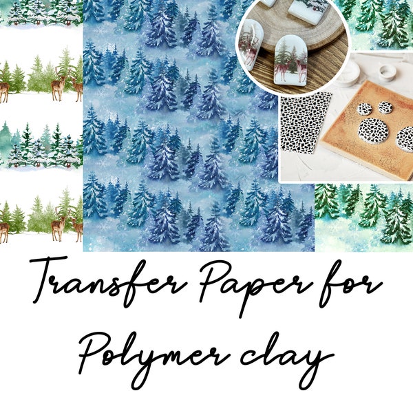 Papier transfert pour pâte polymère (Fimo, Cernit, Sculpey) - Forêt d’hiver