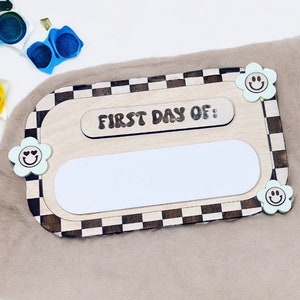 First day of school, Last day of school sign, Retro checkered print dry erase board,