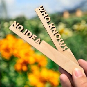 Segnalini da giardino in legno ecologici con confezione di semi opzionale / Etichette divertenti per piante / Pali per orto di erbe aromatiche e verdure / Regalo per giardinieri