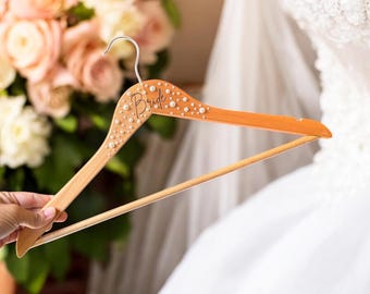 Personalized Pearl Wedding Hangers | Bride & Bridesmaid Hanger with Pearls | Wood Hanger Gift