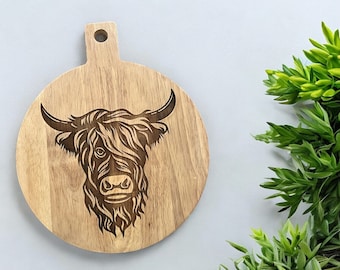 Personalized Highland Cow Cutting Board - Custom Engraved Charcuterie Board