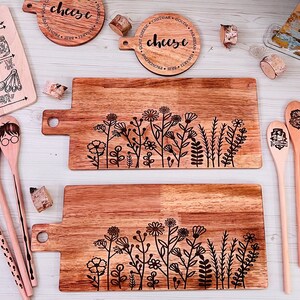 This adorable miniature charcuterie board will give any kitchen or dining area a sweet and personalized touch. These are small and Measure 5” Wide x 6.75” Tall.