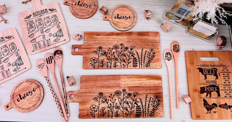 This adorable miniature charcuterie board will give any kitchen or dining area a sweet and personalized touch. These are small and Measure 5” Wide x 6.75” Tall.