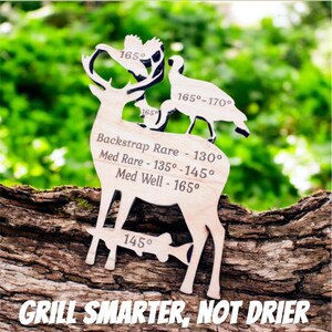 Ímã de temperatura para carne de veado | Quadro engraçado para grelhar | Presente para churrasco caipira | Decoração para acampamento de caça | Guia de culinária para caça selvagem