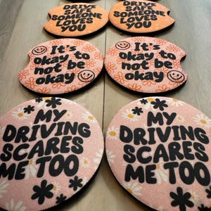 Funny Car Coasters Set - Cute and Quirky Car Accessories - Absorbent Cup Holder Coasters - Perfect Gift for Drivers