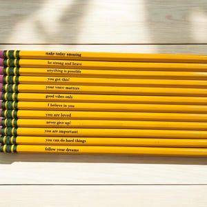Motivational Engraved Pencils - Set of 12 Inspirational Quotes, Perfect for Students, Teachers, and Office Use
