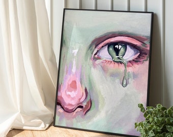Eye Painting On Canvas, Small Acrylic Crying Painting