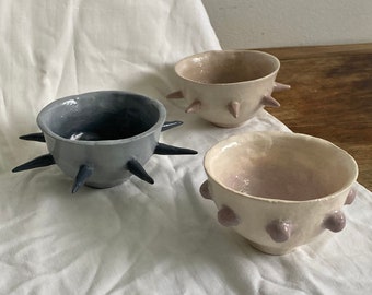 Small Ceramic Jewelry Bowls, Clay Spike Trinket Holders, Small Decorative Bowl Set