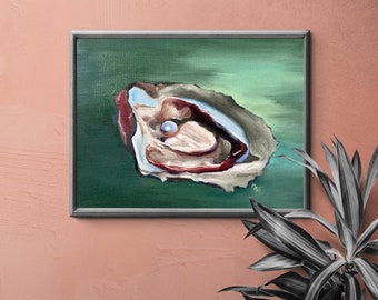 Oyster Oil Painting, Small Oil On Canvas Seashell Painting