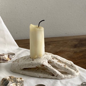 Handmade Ceramic Candle Stick Holder, Hand Shaped Taper Candleholder image 5
