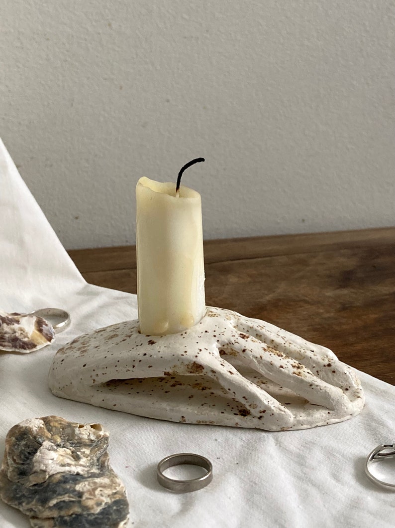 Handmade Ceramic Candle Stick Holder, Hand Shaped Taper Candleholder image 5