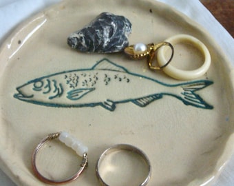 Handmade Ceramic Fish Jewelry Plate Soap Dish Trinket Holder Ring Tray