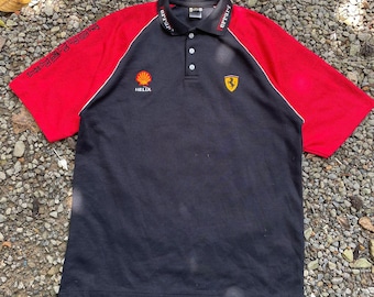 Camiseta polo vintage Ferrari preta de corrida Fórmula 1