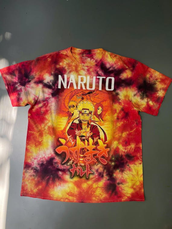Naruto Shippuden T-Shirt Red Tie-dye Shonen Jump Anime Minato Kurama size L