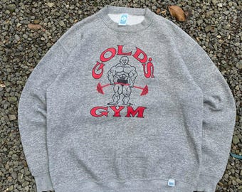 Vintage 80s GOLD'S GYM Crewneck Sweater Gray Size M / RARE 80s item