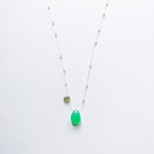 Floating Chrysoprase Pendant & Fine Moonstone Necklace | Minimalist choker | Handmade jewelry for her | Gift idea for her