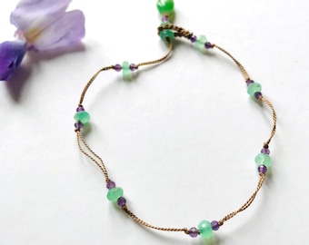 Chrysoprase and Amethyst Bracelet | Grasse Bracelet | Knotted Bracelet | Silk Bracelet | Summer Jewelry | Gift for Her