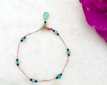 Trendy Lapis and Chrysoprase bracelet "Matisse" | Delicate knotted bracelet | Handmade jewelry | Summer jewelry | Silk bracelet