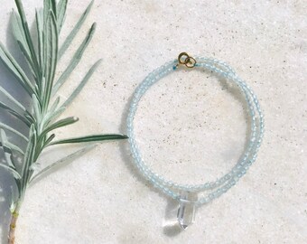Wrap Bracelet with Aquamarine and Quartz Point | Boho Jewelry | Gift for Girlfriend