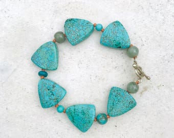Green Turquoise & Chrysocolla Bracelet | Knotted Multi Gemstone Bracelet | December Birthstone Bracelet | Gift Idea