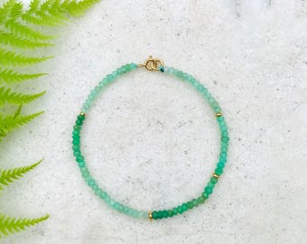 Sweet ombre Chrysoprase bracelet with gold nuggets | Handmade jewelry | Spring collection