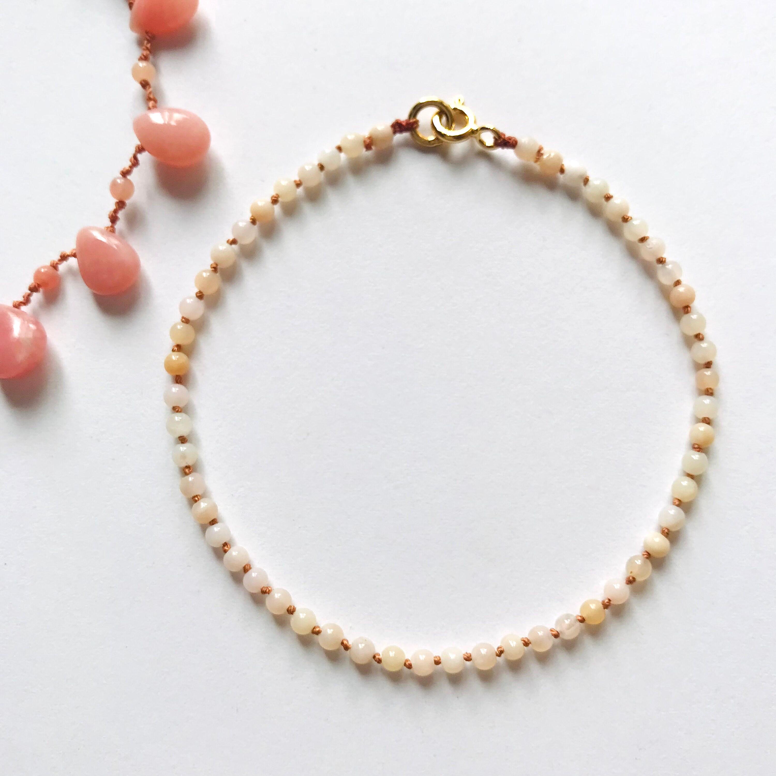 Soft Pink Shaded Opal Beaded Bracelet Knotted on Silk Cord | Gemstone Bracelet | Minimalist Jewelry | Gift for Her