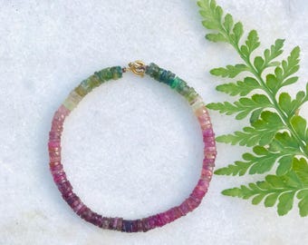 Multicolor Tourmaline Bracelet | Tourmaline Rondelle Bracelet | Handmade Gift for Her | Spring Jewelry